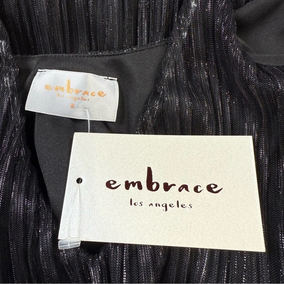 Embrace Los Angeles Maxi Slip Dress Sz Small Black Metallic Stripe Gown - Picture 4 of 15